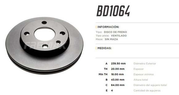 Imagen de DISCO DE FRENO FORD ESCORT 1994-ZETEC/VERONA/VW LOGUS 1993