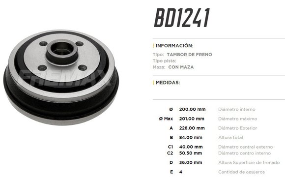 Imagen de CAMPANA DE FRENO CHEVROLET CORSA/AGILE C/MAZA