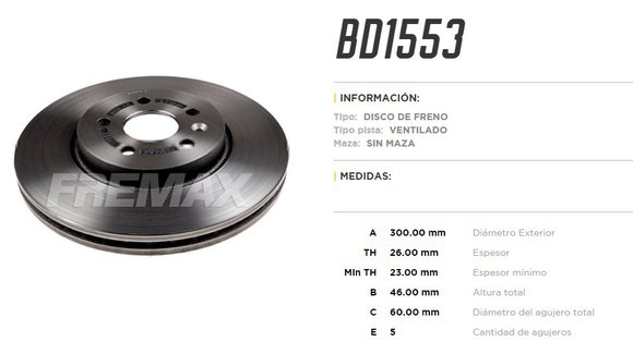 Imagen de DISCO DE FRENO CHEVROLET TRACKER 1.8 16V 4X2 2013