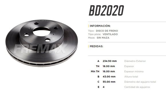 Imagen de DISCO DE FRENO TOYOTA YARIS 1.3/1.5 1999-