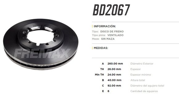 Imagen de DISCO FRENO DEL VENT NISSAN FRONTIER 3.2 4X2 1998 260MM