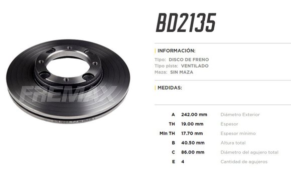 Imagen de DISCO DE FRENO HYUNDAI ACCENT 1.3-1.5/EXCEL (VENTILADO)