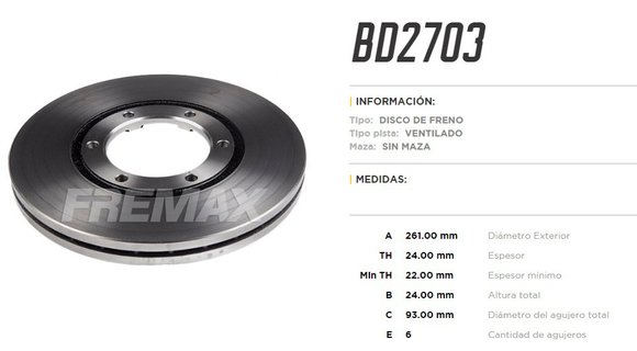 Imagen de DISCO DE FRENO KIA BONGO K2700 4X4 2000- (VENTILADO)
