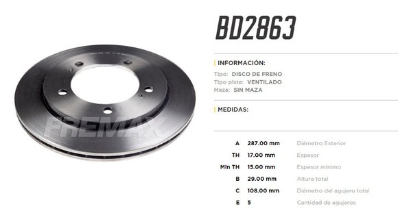 Imagen de DISCO DE FRENO SUZUKI GRAND VITARA 2.0I 1999-2005