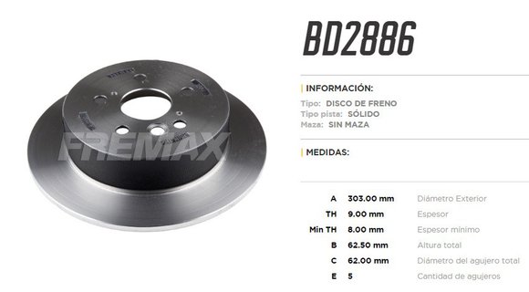 Imagen de DISCO DE FRENO TRAS. CHERY TIGGO 2006/TOYOTA RAV 4 2004-2005