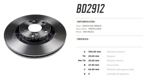 Imagen de DISCO FRENO DEL VENTILADO HONDA CIVIC CRV 2006