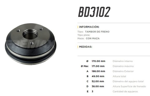 Imagen de CAMPANA DE FRENO RENAULT KWID 1.0 2017- (CON MAZA)