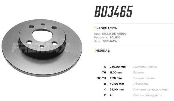 Imagen de DISCO DE FRENO FIAT TIPO 1.6/CINQUECENTO/MAREA/SEICENTO