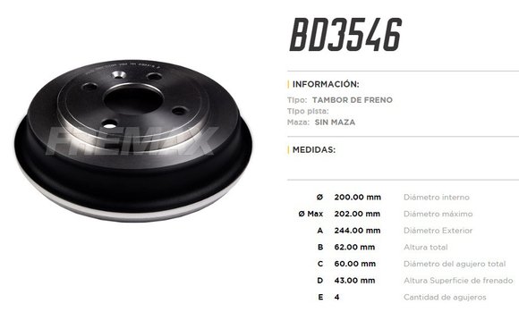 Imagen de CAMPANA DE FRENO CHEVROLET COBALT 1.4/1.8 SONIC