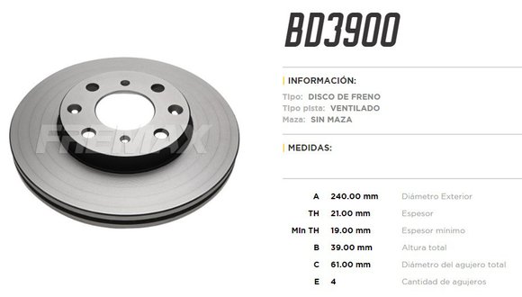 Imagen de DISCO DE FRENO HONDA FIT 1.4/1.5 8V LX 2004-