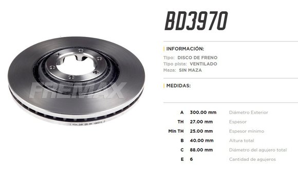 Imagen de DISCO DE FRENO CHEVROLET S10 2011-/TRAILBLAZER 2.8/3.6 2013-