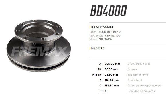 Imagen de DISCO DE FRENO FORD F4000 1985-AGRALE 1600/1800D 1985-