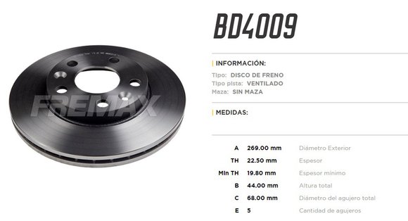 Imagen de DISCO DE FRENO RENAULT DUSTER 1.6 2010-/OROCH 1.6 16-