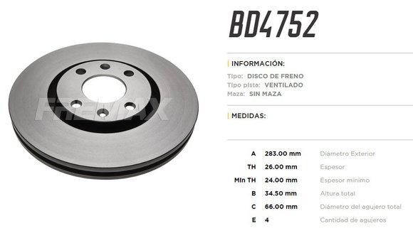 Imagen de DISCO DE FRENO PEUGEOT 307 2.0 16V/2.0HDI 2001-CITROEN C4/C5