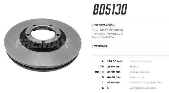 Imagen de DISCO DE FRENO HYUNDAI H1 2.5TD 02-07 PORTER 2005-