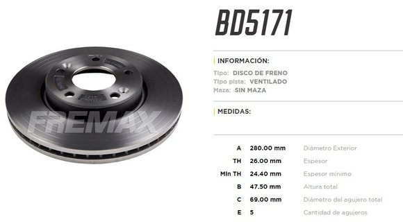 Imagen de DISCO DE FRENO HYUNDAI TUCSON 2.0/2.4/2.7 2004-2015