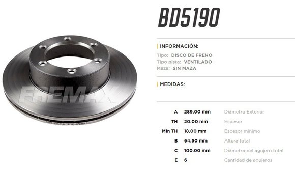 Imagen de DISCO DE FRENO TOYOTA HILUX 4X4 1989-1996/4 RUNNER 1988-1991