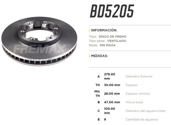 Imagen de DISCO FRENO DEL VENT NISSAN URVAN 98-05 NV300 13-16 279MM