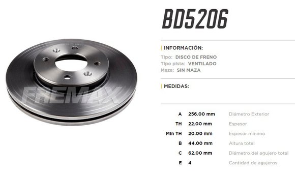 Imagen de DISCO DE FRENO HYUNDAI HB20 1.6 13-/ACCENT 12-KIA RIO 11-