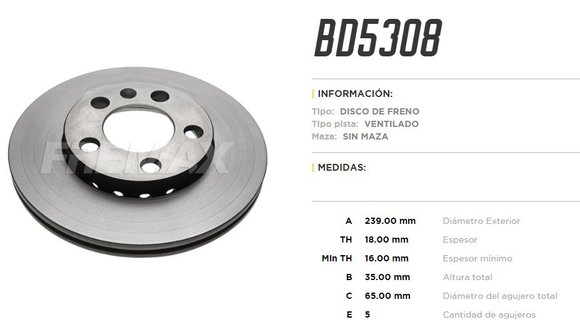 Imagen de DISCO DE FRENO VW FOX 1.0/1.6 2003-CROSSFOX 2005-