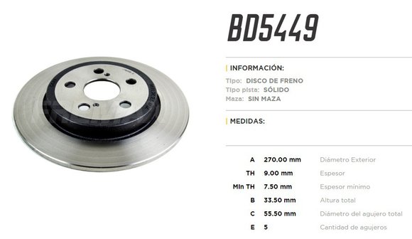 Imagen de DISCO DE FRENO TRAS TOYOTA COROLLA 1.8/2.0 2020 . . .