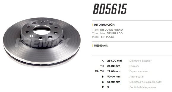 Imagen de DISCO DE FRENO VW GOLF 7 1.4 TURBO 2013-