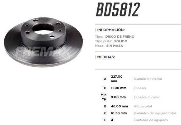 Imagen de DISCO FR DEL FIAT 124/127/128/131/147/850/900/OGGI/PANDA