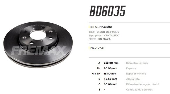 Imagen de DISCO DE FRENO SUZUKI SWIFT 1.3 2005-2012/1.5 2007-2011