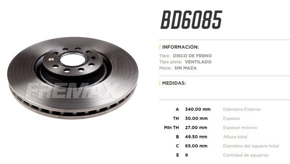 Imagen de DISCO DE FRENO VW GOLF/TIGUAN 1.4/2.0 2007-