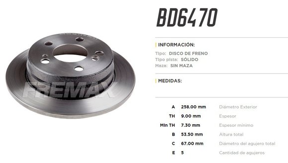Imagen de DISCO FRENO TRAS MERCEDES BENZ 190 HASTA 1993 250D/300D-TD