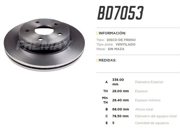 Imagen de DISCO FRNO. DEL VENT. DODGE RAM 1500 2.5TDI 95. . . 3.9 91>