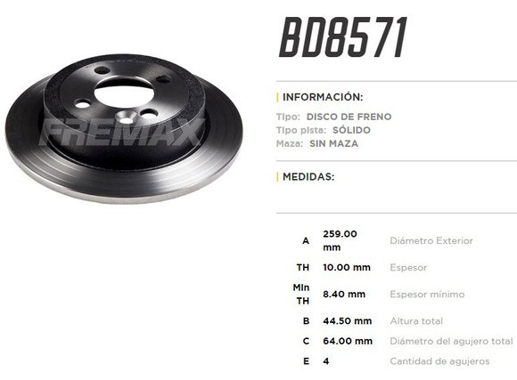 Imagen de DISCO FRENO TRAS MINI COOPER 1.6 07-08 1.6I 16V 02. . .