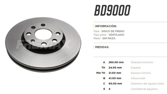 Imagen de DISCO DE FRENO CHEVROLET CORSA 2/MONTANA/MERIVA/COMBO