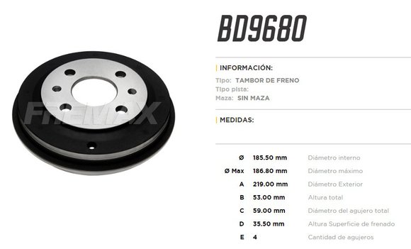 Imagen de CAMPANA DE FRENO FIAT UNO/DUNA/PREMIO/PALIO/FIORINO