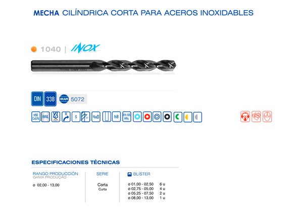 Imagen de MECHA DIN 338 HSSE DIAM 9.00 MM PARA TALADRO