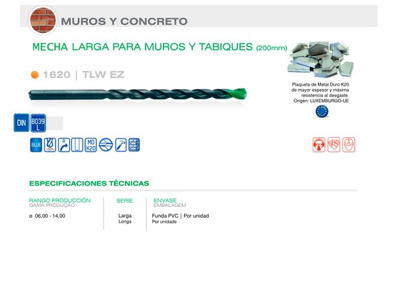 Imagen de MECHA DIN 8039 L200 DIAM 10.00 MM PARA MAMPOSTERIA