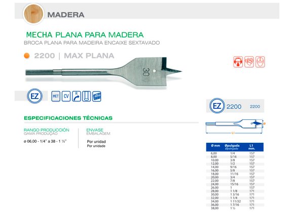 Imagen de MECHA CARPINTERO PLANA DIAM 28.00 MM - 1 1/8"