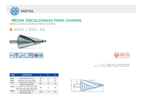 Imagen de MECHA CHAPA ESCALONADA DIAM 6-30 MM PARA TALADRO