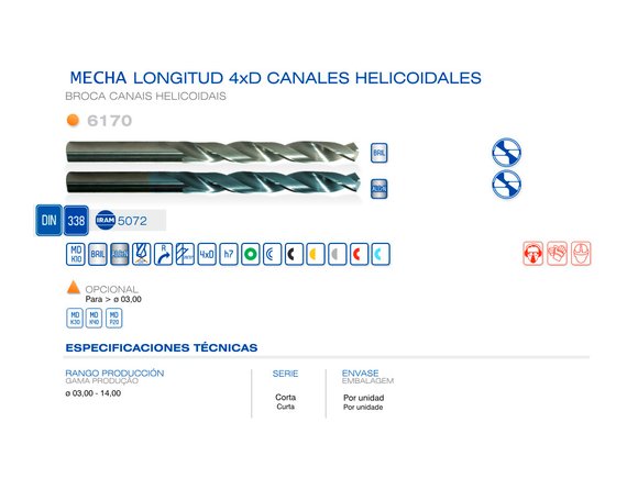 Imagen de MECHA DIN 338 METAL DURO ANGULO DE 130° DIAM 6.00 MM