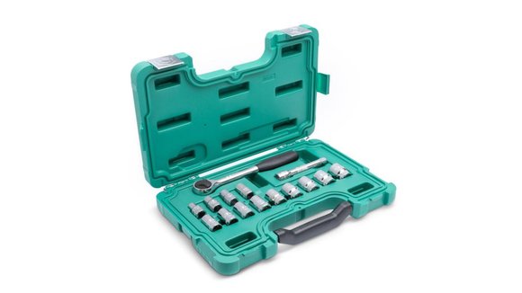 Imagen de JUEGO DE 13 PIEZAS DE DADOS Y CRIQUE SATA DE 1/2"