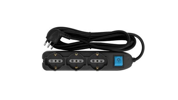 Imagen de ALARGUE C/INT. NEGRO 2,5MT 3 SCHUKO+6 TRES EN LINEA 10AMP