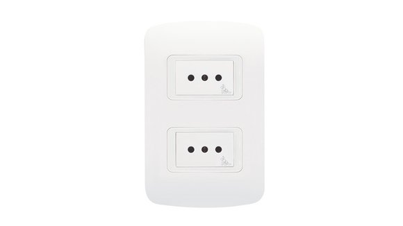 Imagen de CONJUNTO PLAQUETA/2 TOMAS 3 EN LINEA C/SEGURO BLANCO