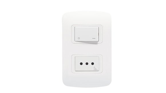 Imagen de CONJUNTO PLAQUETA/TOMA 3 EN LINEA/INTERR. BIPOLAR BLANCO
