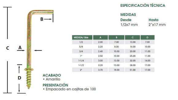 Imagen de PITON TIPO L 1.1/2" 3,3X13X38X17MM AMARILLO