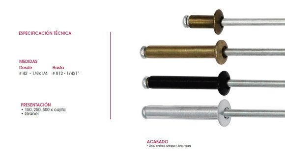 Imagen de REMACHE CIEGO ALUMINIO TIPO POP 1/4X1/2" COLOR ZINC