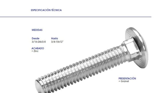 Imagen de BULON P/MADERA (TORNILLO FRANCES) 1/2X4.1/2 ZINCADO