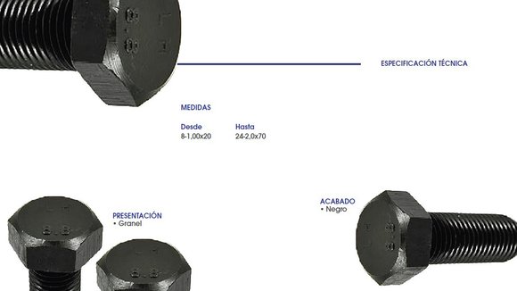 Imagen de TORNILLO HEX.8.8 R/FINA ENTERA M18X1,5X60 NEGRO