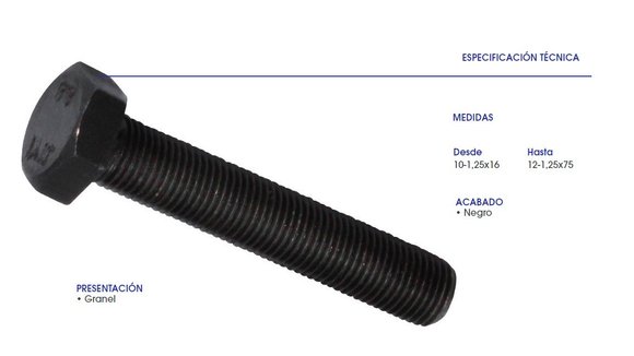 Imagen de TORNILLO HEX. 8.8 PASE 1,25 R/E M10X1,25X35 NEGRO