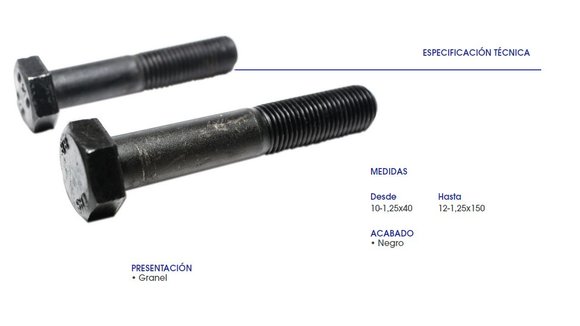 Imagen de TORNILLO HEX. 8.8 PASE 1,25 R/E M12X1,25X60 NEGRO