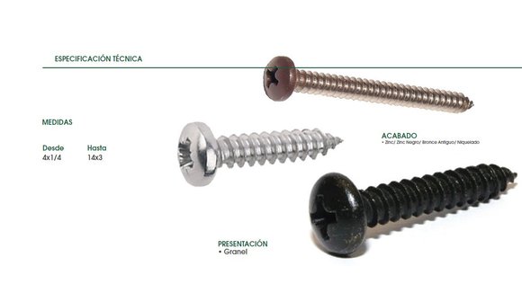 Imagen de TORNILLO CABEZA PAN PHS ROSCA CHAPA 6X3/4 NIQUEL.(3,5MM)